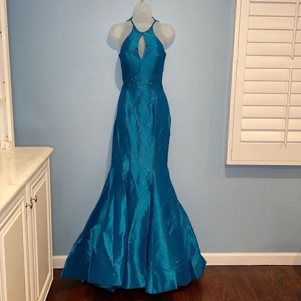 Jovani JVN Sleeveless Mermaid Plunging Back Pageant Prom Formal Dress NWT